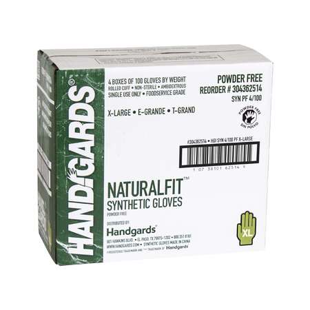 HANDGARDS Handgards Naturalfit Powder Free Extra Large Synthetic Glove, PK400 304362514